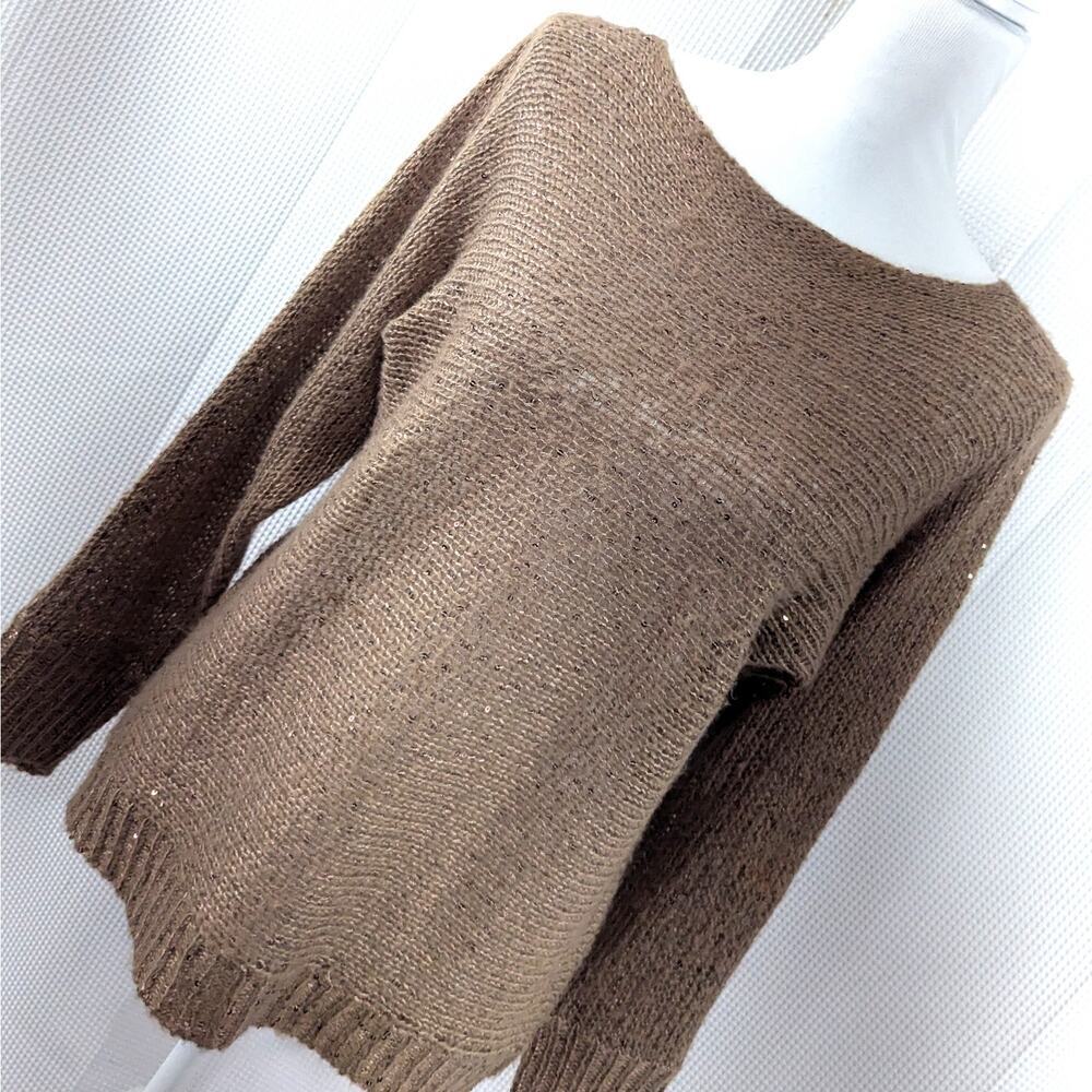 CAROL ROSE! SOFT COPPERY BROWN W/METALLIC SHEEN & MINI SEQUIN SWEATER! SZ M